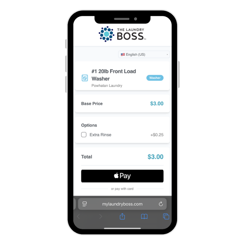 Paying for a washer from a mobile phone web checkout