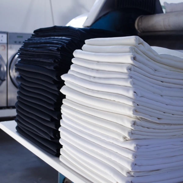 Linen Laundry Stacked Black And White Linens 600X600